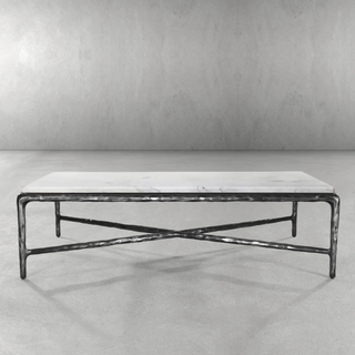 Hand-Forged Metal Rectangle Marble Coffee Table