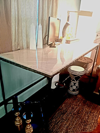 Hand-Forged Metal Rectangle Marble Desk