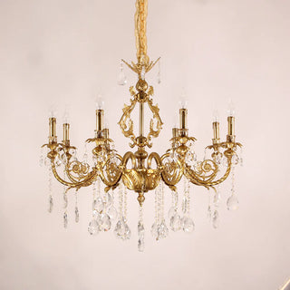 35X33 Inch 8 Lights Small Traditional Brass and Crystal Chandelier for Master Bedroom