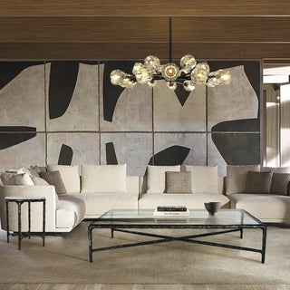 Hand-Forged Metal Square Glass Coffee Table
