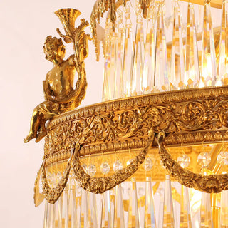 35X83 Inch Big Foyer Lighting Cascading French Empire Brass and Crystal Chandelier