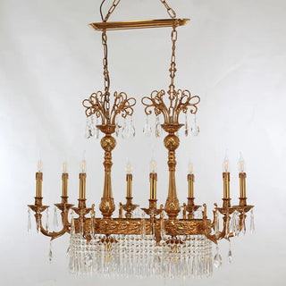 36 Inch Linear Chandelier French Empire Style Brass and Crystal Dining Chandelier