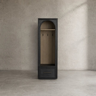 Hattie Oak Wood Entryway Tall Storage Cabinet with Hooks