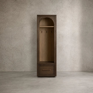 Hattie Oak Wood Entryway Tall Storage Cabinet with Hooks