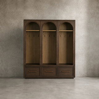 Hattie Oak Wood Entryway Tall Storage Cabinet with Hooks