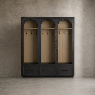 Hattie Oak Wood Entryway Tall Storage Cabinet with Hooks
