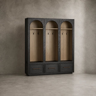 Hattie Oak Wood Entryway Tall Storage Cabinet with Hooks