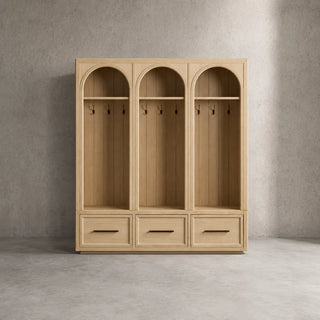 Hattie Oak Wood Entryway Tall Storage Cabinet with Hooks