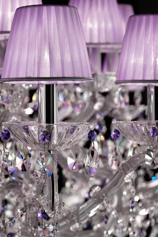 36 Lights Glass Chandelier in Chrome Finish with Purple Shades 65"W 37"H