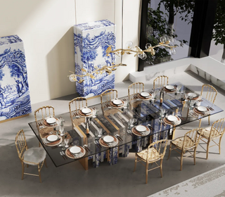 Heritage Rectangular Azulejo Tile Dining Table with Glass Top