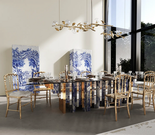 Heritage Rectangular Azulejo Tile Dining Table with Glass Top
