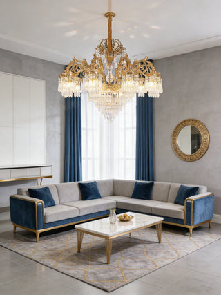 37 Inch Wide French Empire Style Brass Crystal Chandelier Gold Living Room Chandelier