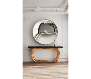 Infinity Consoles Curved Copper Leaf Entryways Cabinet Table