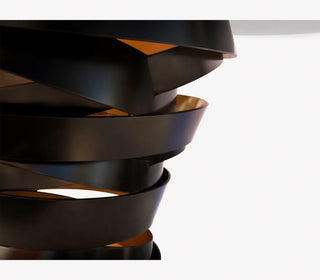 Intuition Round Glass Dining Table – Swirling Metal Ribbon Base