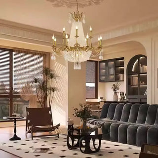 37X39 Inch 15 Lights French Empire Brass and Crystal Chandelier
