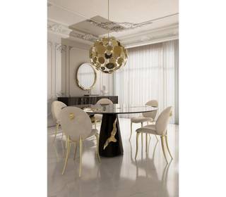 Lapiaz Round Black Lacquer Dining Table – Mahogany, Brass Inlay