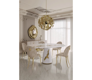 Lapiaz Round Black Lacquer Dining Table – Mahogany, Brass Inlay