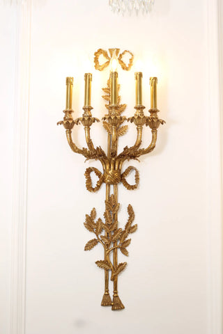40 Inch Tall Brass Wall Sconce 5 Lights Retro Copper Wall Lamp