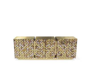 Luxury Anodized Metal Sideboard Cabinet with Pixel-Inspired Design & Hidden Storage