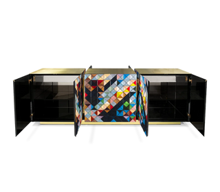 Luxury Anodized Metal Sideboard Cabinet with Pixel-Inspired Design & Hidden Storage