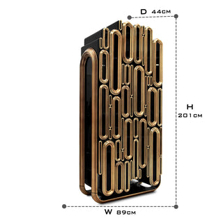 Luxury Bar Cabinet with Brass Tube Design, Glass Shelves & Hidden Storage