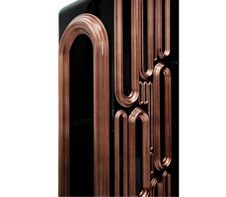 Luxury Bar Cabinet with Brass Tube Design, Glass Shelves & Hidden Storage