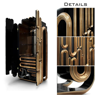 Luxury Bar Cabinet with Brass Tube Design, Glass Shelves & Hidden Storage