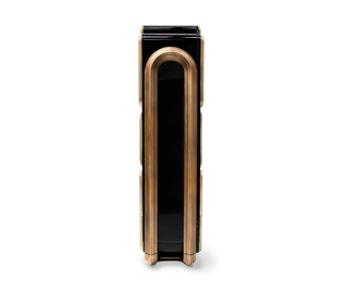 Luxury Bar Cabinet with Brass Tube Design, Glass Shelves & Hidden Storage