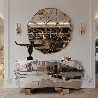 Luxury Black Faceted Sideboard Buffet Cabinet with Hidden Storage