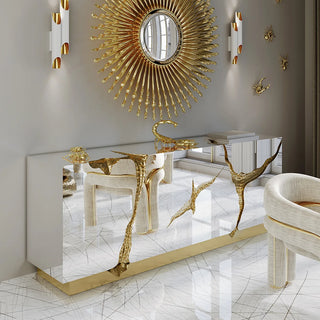 Luxury Black Gold Sideboard Cabinet with Sculptural Cracked Design