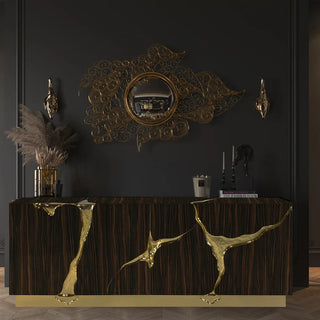 Luxury Black Gold Sideboard Cabinet with Sculptural Cracked Design