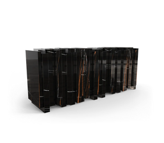 Luxury Sculptural Sideboard Cabinet with Black Gold Finish & Hidden Storage