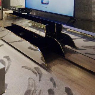 Luxury Black Gold TV Stand Cabinet with Sculptural Design & Media Storage