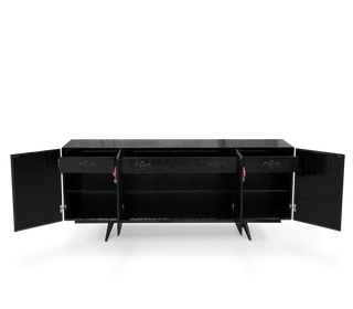 Luxury Black Sideboard Buffet Cabinet with Floral Carved Details & Storage