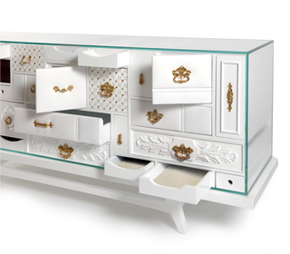 Luxury Black Sideboard Cabinet with Geometric Design & Hidden Storage