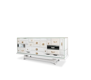Luxury Black Sideboard Cabinet with Geometric Design & Hidden Storage