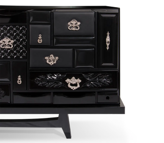 Luxury Black Sideboard Cabinet with Geometric Design & Hidden Storage