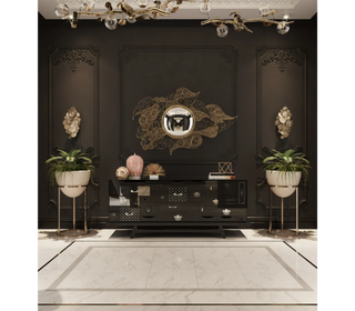 Luxury Black Sideboard Cabinet with Geometric Design & Hidden Storage
