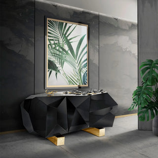 Luxury Diamond-Inspired Sideboard Buffet Cabinet with Black Gold Finish