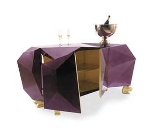 Luxury Diamond-Inspired Sideboard Cabinet with Black Gold Finish & Hidden Storage