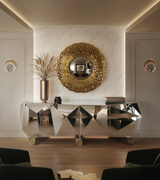 Luxury Diamond Sideboard Cabinet with Faceted Design & Hidden Storage
