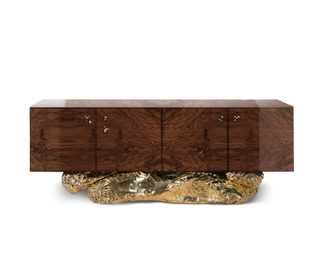 Luxury Gold Buffet Cabinet with Sculptural Metal Base & Hidden Storage