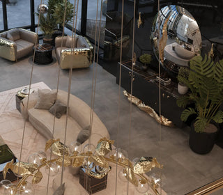 Luxury Gold Buffet Cabinet with Sculptural Metal Base & Hidden Storage