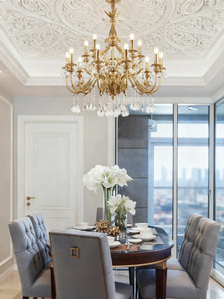 47X41 Inch 18 Lights Two-tier Big Brass and Crystal Chandelier Gold Chandelier for Extrance