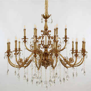 47X41 Inch 18 Lights Two-tier Big Brass and Crystal Chandelier Gold Chandelier for Extrance