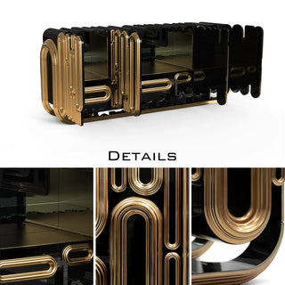 Luxury Gold Sideboard Buffet Cabinet with Sculptural Metal Design & Hidden Storage