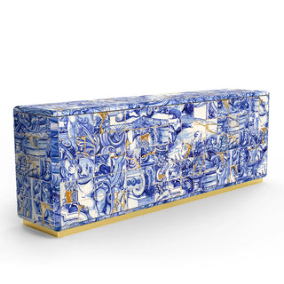 Luxury Hand-Carved Wood Sideboard Buffet Cabinet with Gold Leaf Accents & Storage