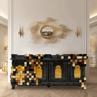 Luxury Mirrored Sideboard Buffet Cabinet with Gold Accents & Modern Storage
