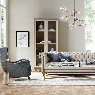 Malone Textured Leather Tall Display Cabinet with Glass Doors