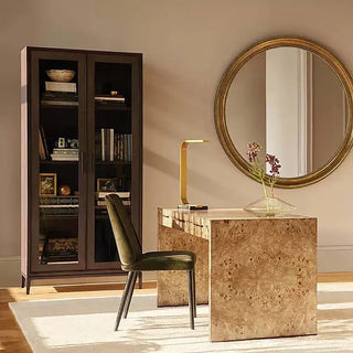 Malone Textured Leather Tall Display Cabinet with Glass Doors